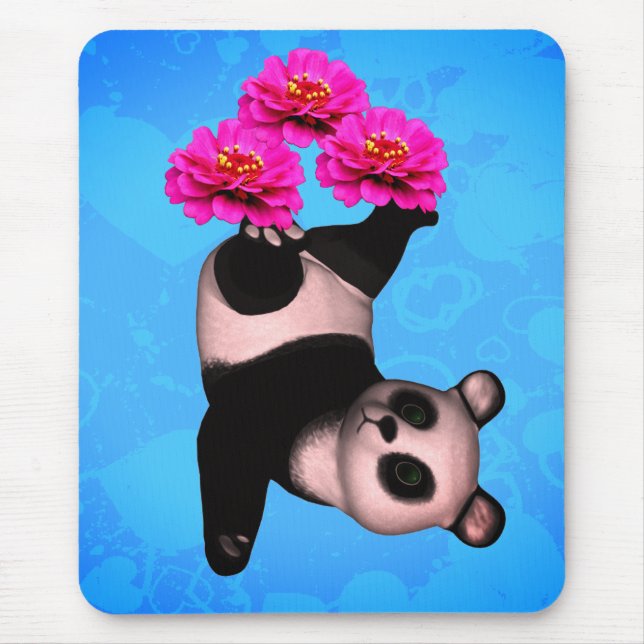 Juggling Panda Bären und rosa Zinnia Blume Mousepad (Vorne)