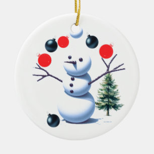Juggling Snowman Christmas Baubles Keramik Ornament