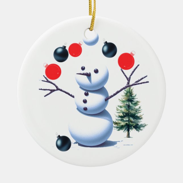 Juggling Snowman Christmas Baubles Keramik Ornament (Vorne)