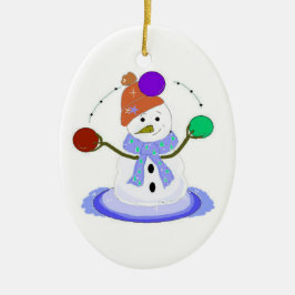 Juggling Snowman Keramik Ornament
