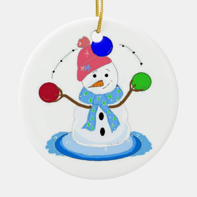 Juggling Snowman Keramikornament (Vorne)
