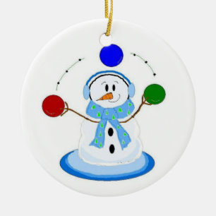 Juggling Snowman Keramikornament