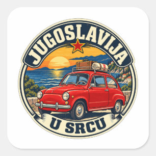 Jugoslawien im Herzen - Vintage Fico Jugoslawien A Quadratischer Aufkleber
