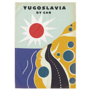 Jugoslawien mit dem Auto Reisen Vintage-Reiseplaka Tischdecke