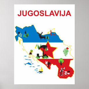 Jugoslawien, touristische Landkarte, Vintage-Reise Poster