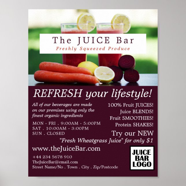 Juice-Blend, Juice-Bar-Werbung Poster (Vorne)