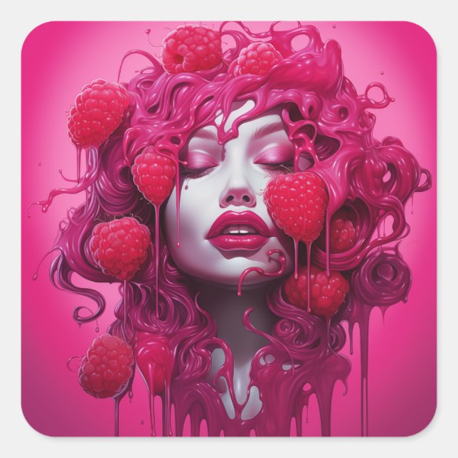 Juicified Raspberry Lady Quadratischer Aufkleber (Vorderseite)