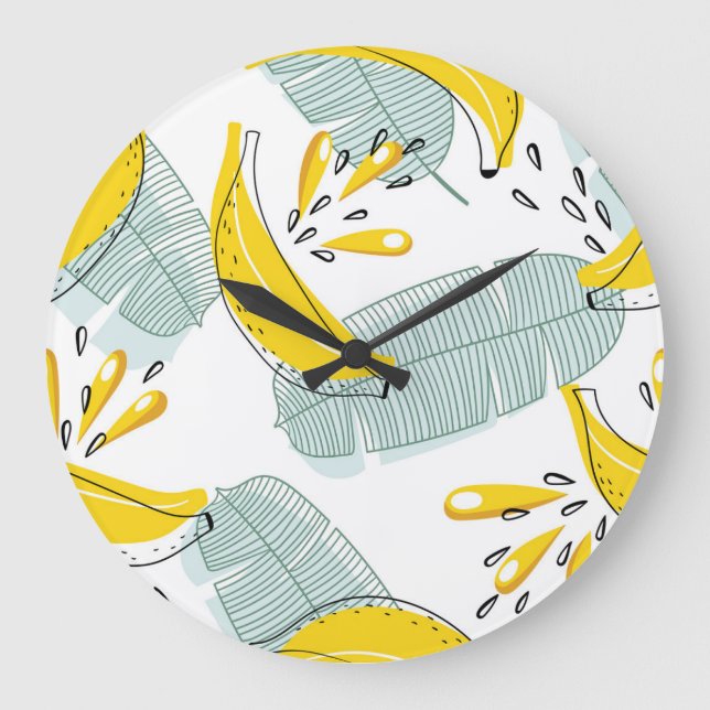 Juicy Bananas Vintages Muster Große Wanduhr (Vorderseite)