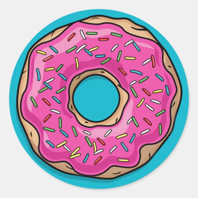 Juicy Delicious Pink Sprinkled Donut Runder Aufkleber (Vorderseite)