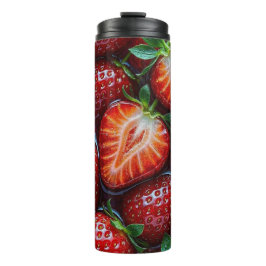 Juicy Fresh Red Strawberries Summer Fruit Pattern Thermosbecher