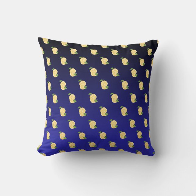 Juicy Lemon auf blauem Gradient Kissen (Vorderseite)