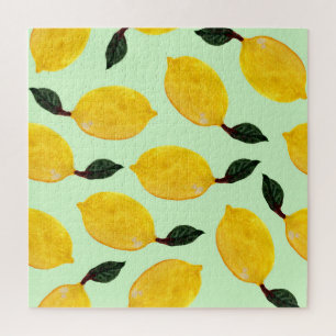 Juicy Lemon Blueberries: Aquarellfarbene Nahtlose Puzzle