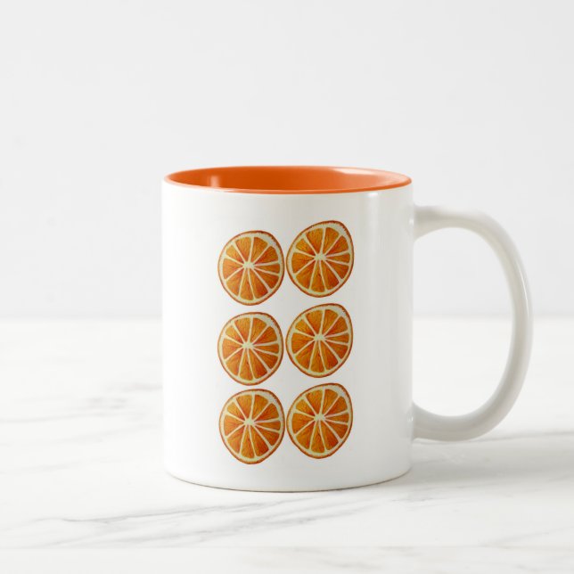 Juicy Orange Slice Aquarellmuster Pop Art Zweifarbige Tasse (Rechts)