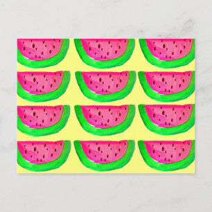 Juicy pink watermelon Fruchtmuster auf Zitrone Postkarte