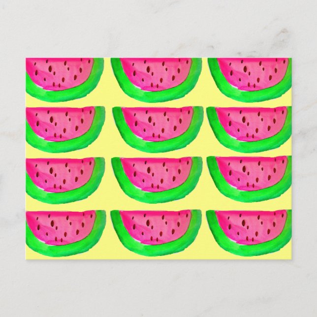 Juicy pink watermelon Fruchtmuster auf Zitrone Postkarte (Vorderseite)