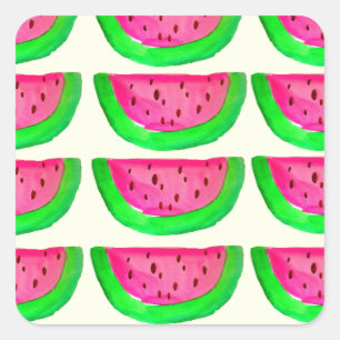 Juicy pink watermelon Fruchtmuster auf Zitrone Quadratischer Aufkleber