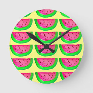 Juicy pink watermelon Fruchtmuster auf Zitrone Runde Wanduhr