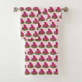 Juicy Pink Watermelon Wedge Slice Green Rind Fruch Badhandtuch Set