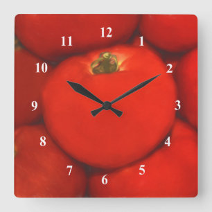 Juicy Red Homegrown Garden Tomatoes Quadratische Wanduhr
