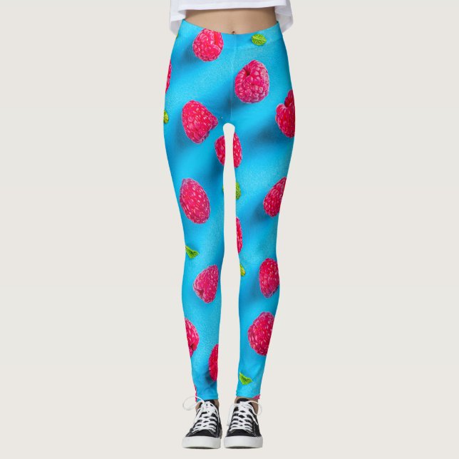 JUICY RED LYCHEE ÜBER BLAUE HINTERGRUND LEGGINGS (Vorderseite)
