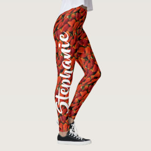 Juicy Red Ripe Erdbeeren, Personalisierter Name Leggings