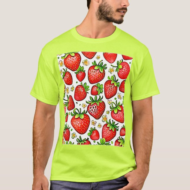 Juicy Red Strawberries Muster T-Shirt (Vorderseite)
