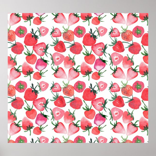 Juicy Red Strawberries Wasserfarben Muster Poster (Vorne)
