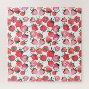 Juicy Red Strawberries Wasserfarben Muster Puzzle