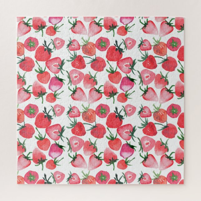 Juicy Red Strawberries Wasserfarben Muster Puzzle (Vertikal)