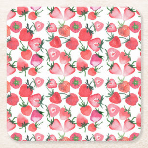 Juicy Red Strawberries Wasserfarben Muster Rechteckiger Pappuntersetzer