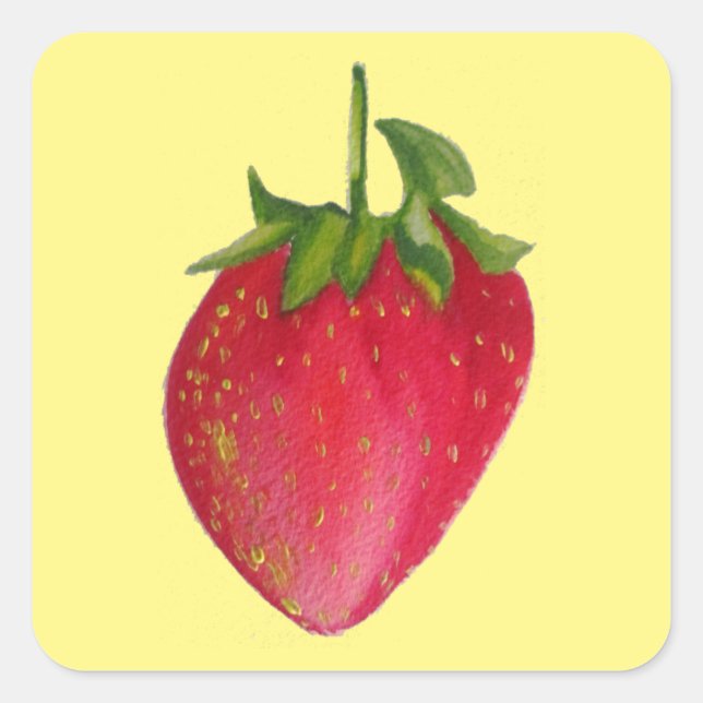 Juicy Strawberry Frucht Aquarell Makro Kunst Quadratischer Aufkleber (Vorderseite)
