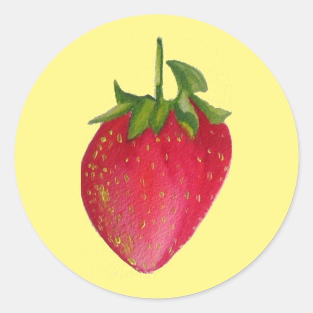 Juicy Strawberry Frucht Aquarell Makro Kunst Runder Aufkleber (Vorderseite)
