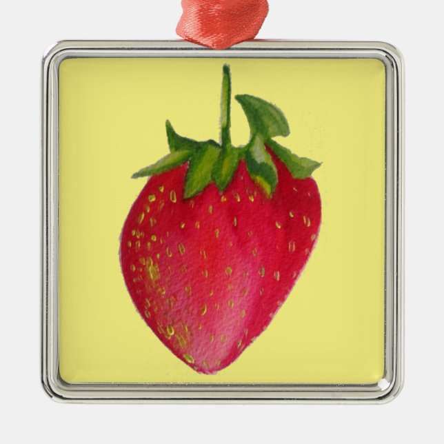 Juicy Strawberry Frucht Aquarell Makro Kunst Silbernes Ornament (Vorne)
