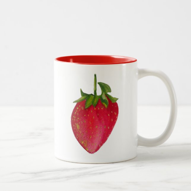 Juicy Strawberry Frucht Aquarell Makro Kunst Zweifarbige Tasse (Rechts)