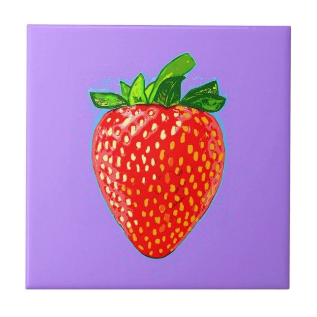 Juicy Strawberry im Pop Art Style Fliese (Vorderseite)