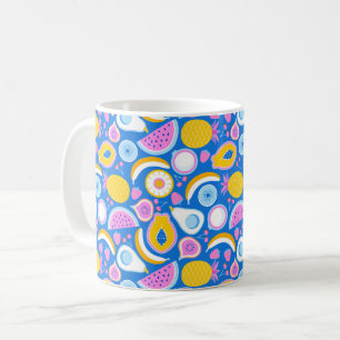 Juicy tropical fruits - Blauer Hintergrund Kaffeetasse