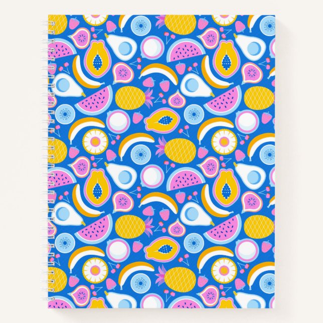 Juicy tropical fruits - Blauer Hintergrund Notizbuch (Vorderseite)