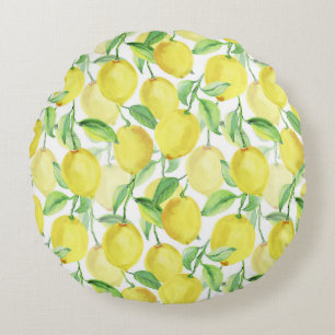Juicy Watercolor: Lebendige Lemon-Malerei Rundes Kissen
