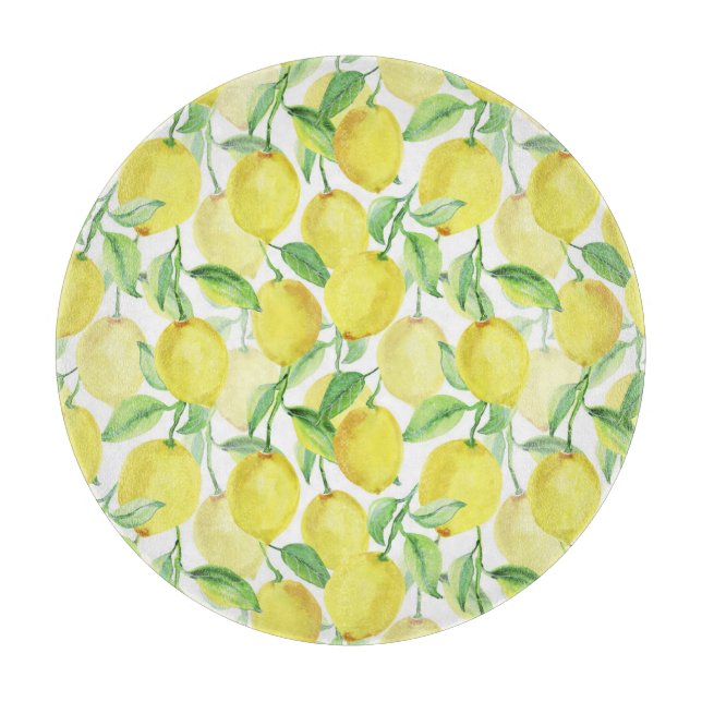 Juicy Watercolor: Lebendige Lemon-Malerei Schneidebrett (Vorderseite)