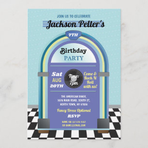 Jukebox Birthday Music Blue Diner Fifties Retro Einladung