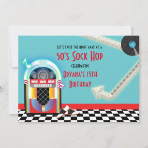 Jukebox Dance Party Sock Hop Red Invitation Einladung