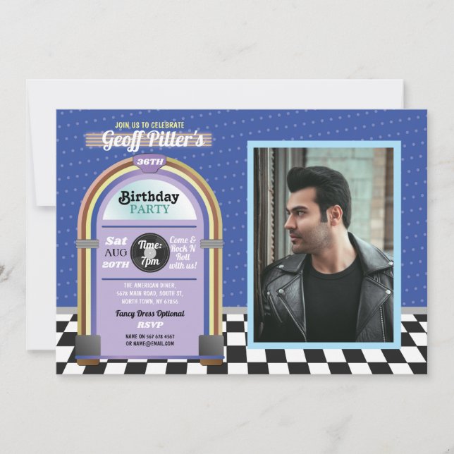 Jukebox-Geburtstags-Restaurantfünfziger jahre Einladung (Vorderseite)