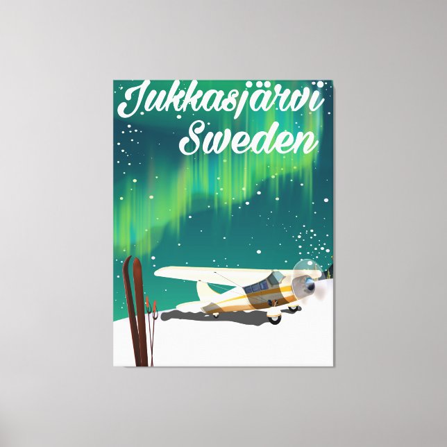 Jukkasjärvi Schweden Urlaubsposter Nordlichter Leinwanddruck (Vorderseite)