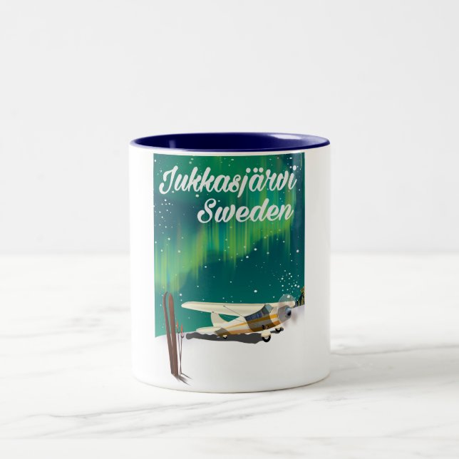 Jukkasjärvi Schweden Urlaubsposter Nordlichter Zweifarbige Tasse (Mittel)