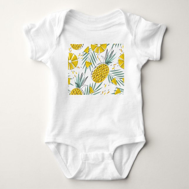Juky Ananas: Vintages, helles Muster. Baby Strampler (Vorderseite)