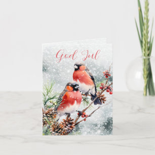 Jul Julefugl Kottar Röda Bär Feiertagskarte