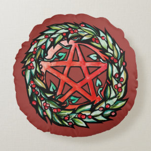 Jul-Kranz Pentakel pagan Pentagramm Feiertag     Rundes Kissen