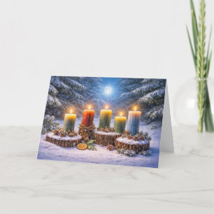 Jul-Wintersonnenwende mit Kerzen im Schneemond Karte