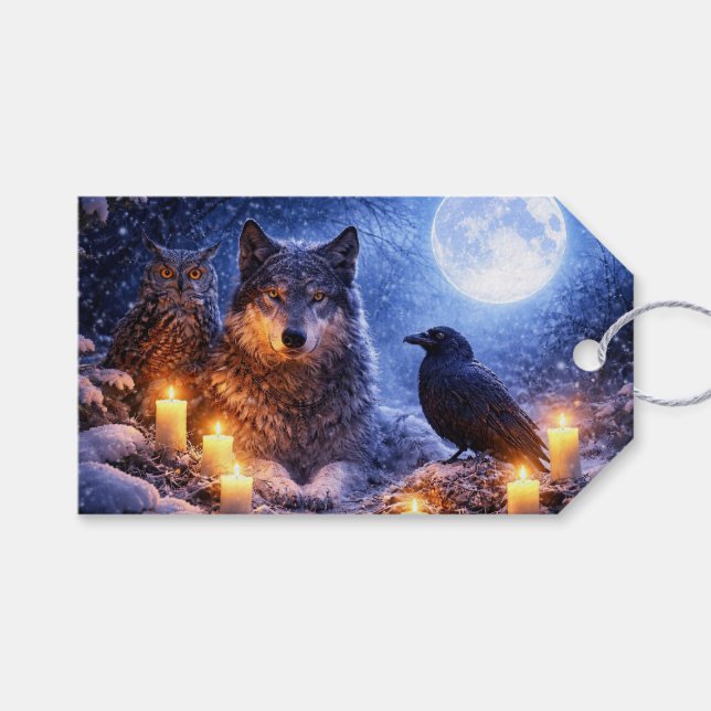 Jul-Wintersonnenwende Wolf Eule und Rabe Geschenkanhänger (Vorderseite (Horizontal))