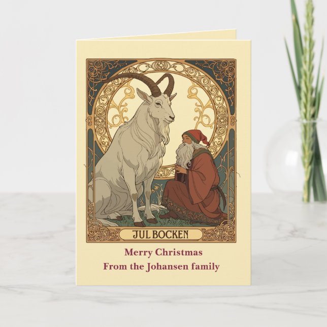 Julbocken And Jultomten Scandinavian Style Karte (Vorderseite)